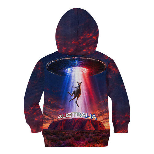 Australia Koala And Kangaroo UFO Kid Hoodie Sci-Fi Galaxy Opera House And Uluru