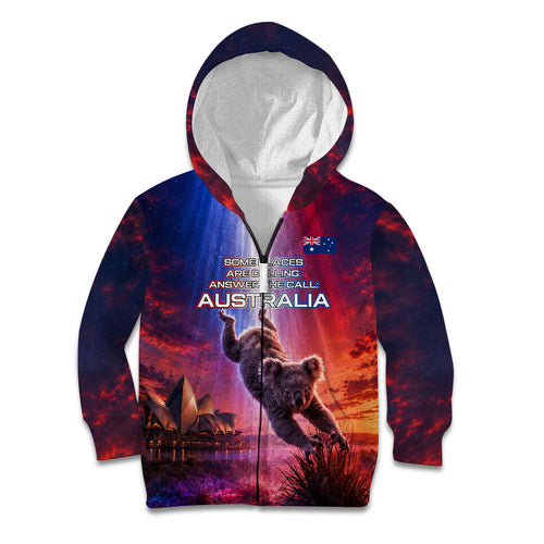 Australia Koala And Kangaroo UFO Kid Hoodie Sci-Fi Galaxy Opera House And Uluru