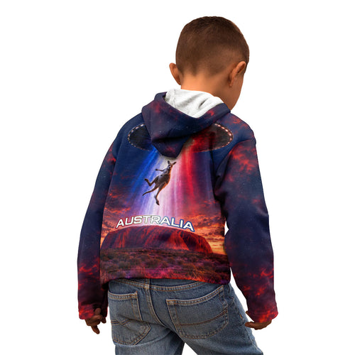 Australia Koala And Kangaroo UFO Kid Hoodie Sci-Fi Galaxy Opera House And Uluru