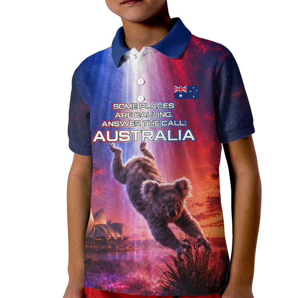 Australia Koala And Kangaroo UFO Kid Polo Shirt Sci-Fi Galaxy Opera House And Uluru