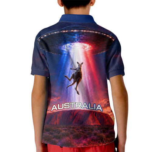 Australia Koala And Kangaroo UFO Kid Polo Shirt Sci-Fi Galaxy Opera House And Uluru