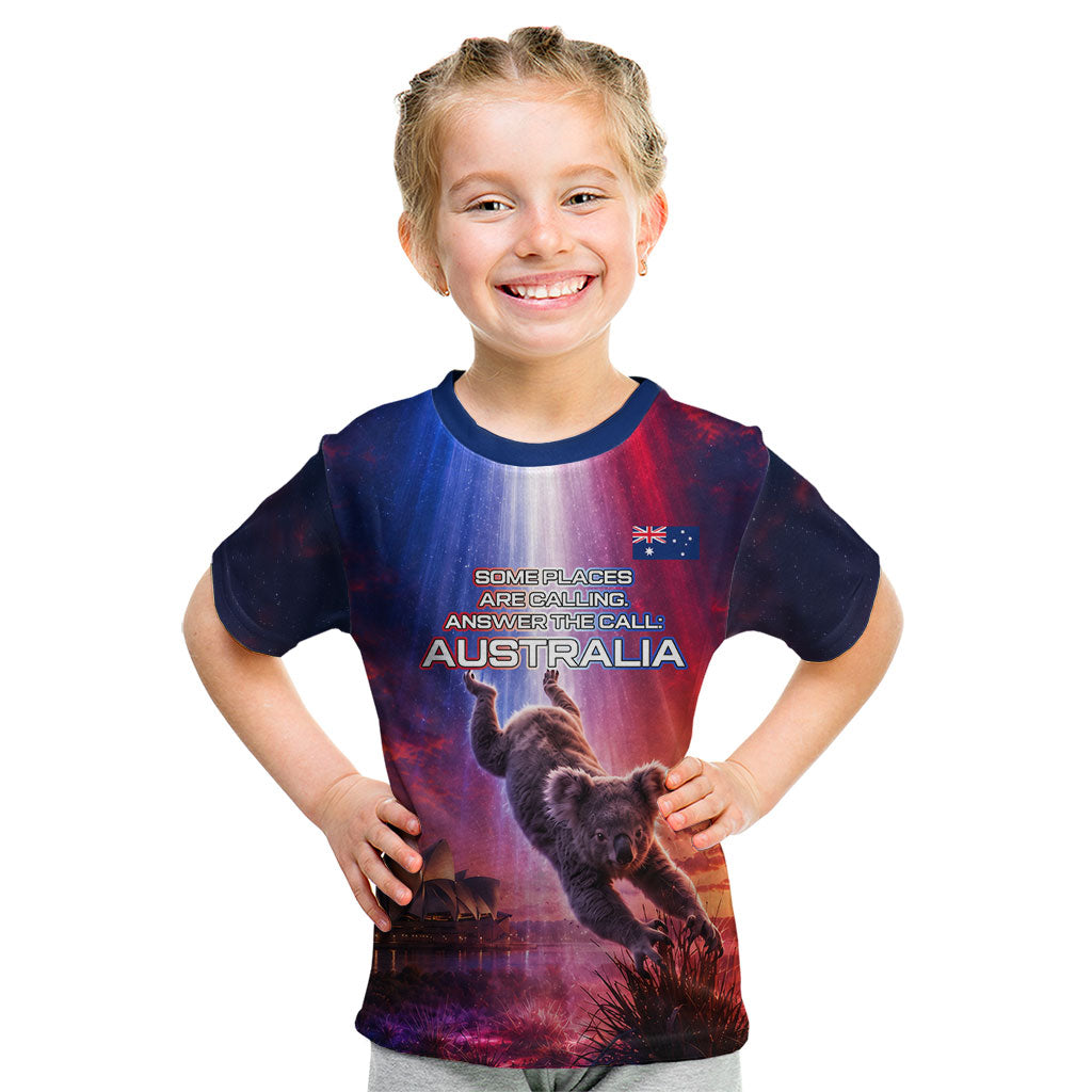 Australia Koala And Kangaroo UFO Kid T Shirt Sci-Fi Galaxy Opera House And Uluru