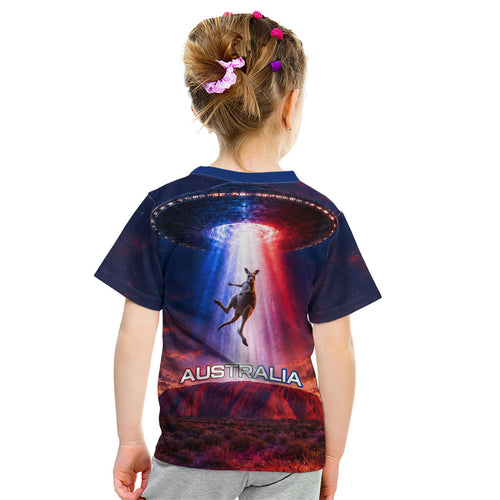 Australia Koala And Kangaroo UFO Kid T Shirt Sci-Fi Galaxy Opera House And Uluru
