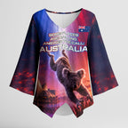 Australia Koala And Kangaroo UFO Kimono Sleeve Blouse Sci-Fi Galaxy Opera House And Uluru