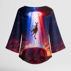 Australia Koala And Kangaroo UFO Kimono Sleeve Blouse Sci-Fi Galaxy Opera House And Uluru