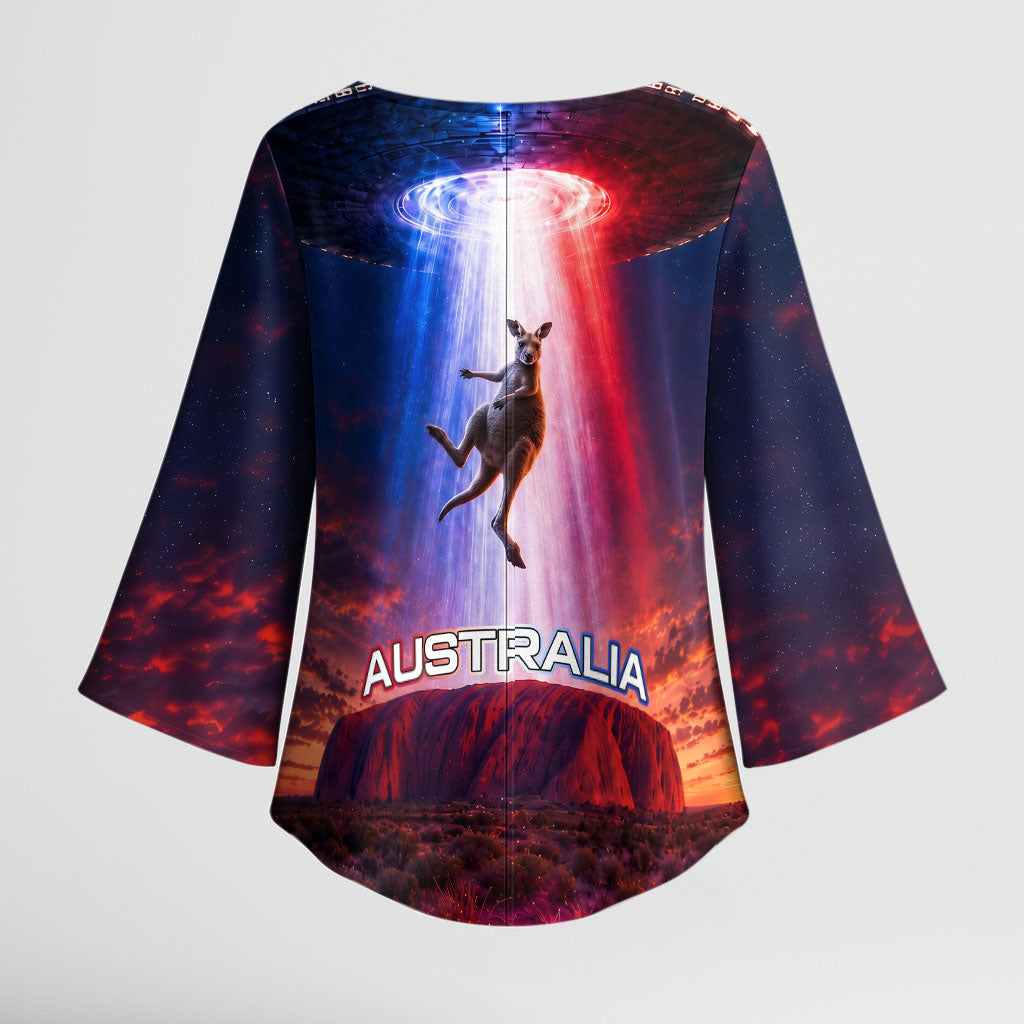 Australia Koala And Kangaroo UFO Kimono Sleeve Blouse Sci-Fi Galaxy Opera House And Uluru