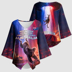Australia Koala And Kangaroo UFO Kimono Sleeve Blouse Sci-Fi Galaxy Opera House And Uluru