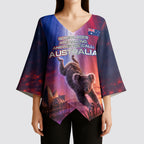 Australia Koala And Kangaroo UFO Kimono Sleeve Blouse Sci-Fi Galaxy Opera House And Uluru