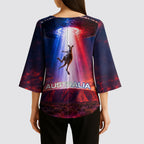 Australia Koala And Kangaroo UFO Kimono Sleeve Blouse Sci-Fi Galaxy Opera House And Uluru