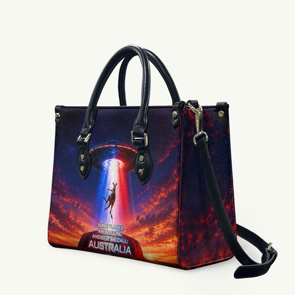 Australia Koala And Kangaroo UFO Leather Bag Sci-Fi Galaxy Opera House And Uluru