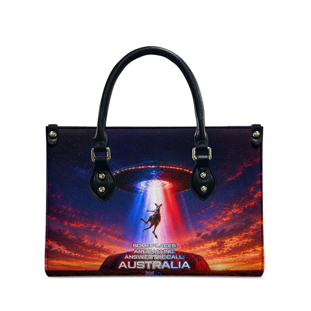 Australia Koala And Kangaroo UFO Leather Bag Sci-Fi Galaxy Opera House And Uluru