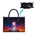 Australia Koala And Kangaroo UFO Leather Bag Sci-Fi Galaxy Opera House And Uluru