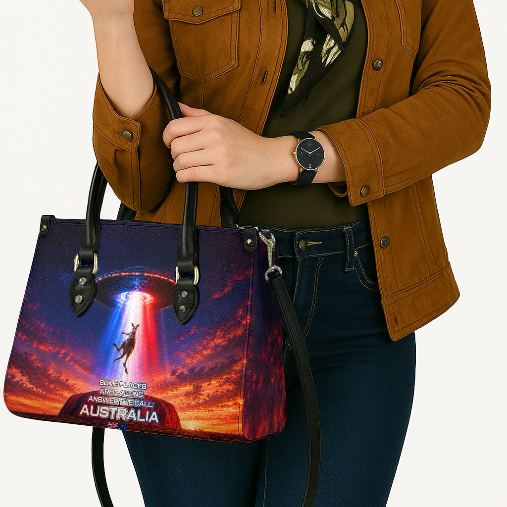 Australia Koala And Kangaroo UFO Leather Bag Sci-Fi Galaxy Opera House And Uluru