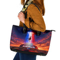 Australia Koala And Kangaroo UFO Leather Tote Bag Sci-Fi Galaxy Opera House And Uluru