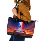 Australia Koala And Kangaroo UFO Leather Tote Bag Sci-Fi Galaxy Opera House And Uluru
