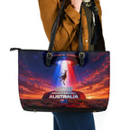 Australia Koala And Kangaroo UFO Leather Tote Bag Sci-Fi Galaxy Opera House And Uluru