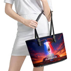 Australia Koala And Kangaroo UFO Leather Tote Bag Sci-Fi Galaxy Opera House And Uluru