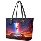 Australia Koala And Kangaroo UFO Leather Tote Bag Sci-Fi Galaxy Opera House And Uluru