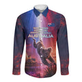 Australia Koala And Kangaroo UFO Long Sleeve Button Shirt Sci-Fi Galaxy Opera House And Uluru