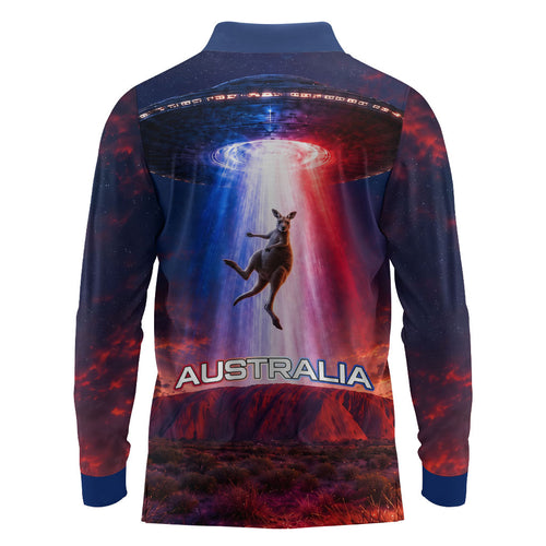 Australia Koala And Kangaroo UFO Long Sleeve Polo Shirt Sci-Fi Galaxy Opera House And Uluru