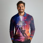Australia Koala And Kangaroo UFO Long Sleeve Polo Shirt Sci-Fi Galaxy Opera House And Uluru