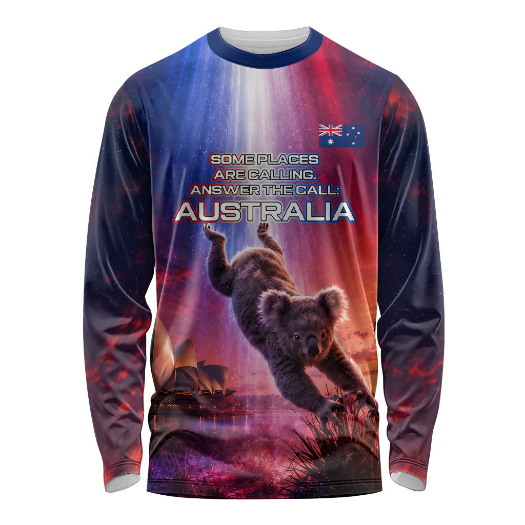 Australia Koala And Kangaroo UFO Long Sleeve Shirt Sci-Fi Galaxy Opera House And Uluru