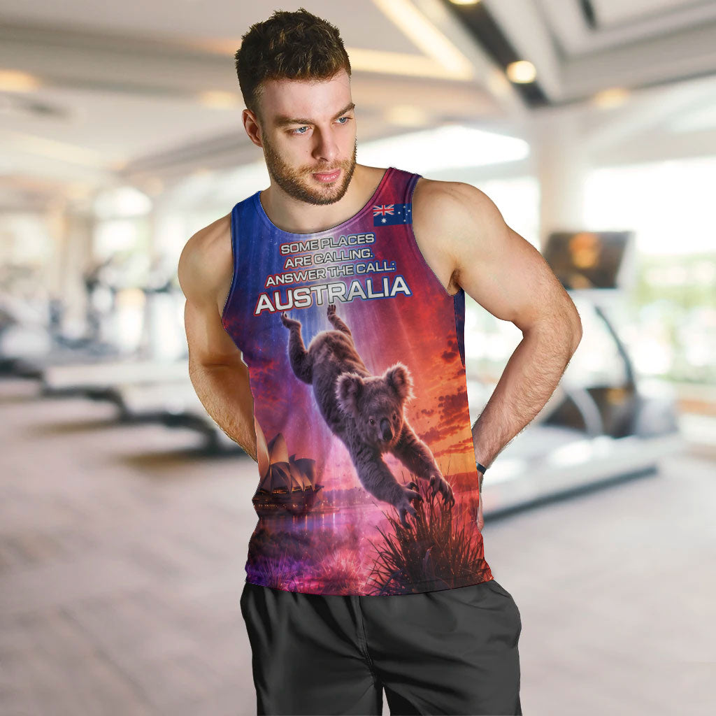 Australia Koala And Kangaroo UFO Men Tank Top Sci-Fi Galaxy Opera House And Uluru