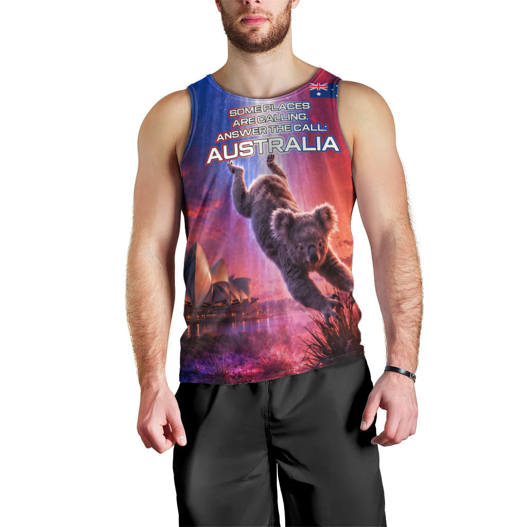 Australia Koala And Kangaroo UFO Men Tank Top Sci-Fi Galaxy Opera House And Uluru