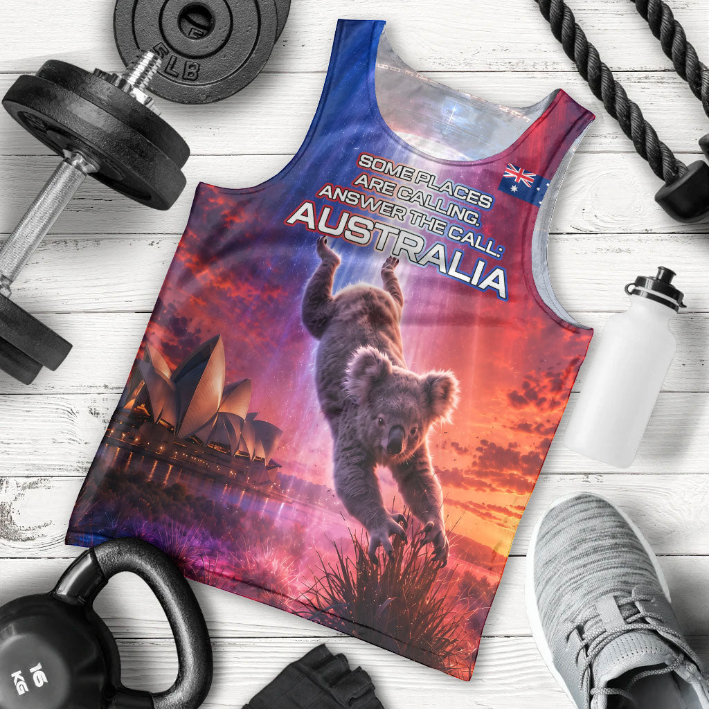 Australia Koala And Kangaroo UFO Men Tank Top Sci-Fi Galaxy Opera House And Uluru