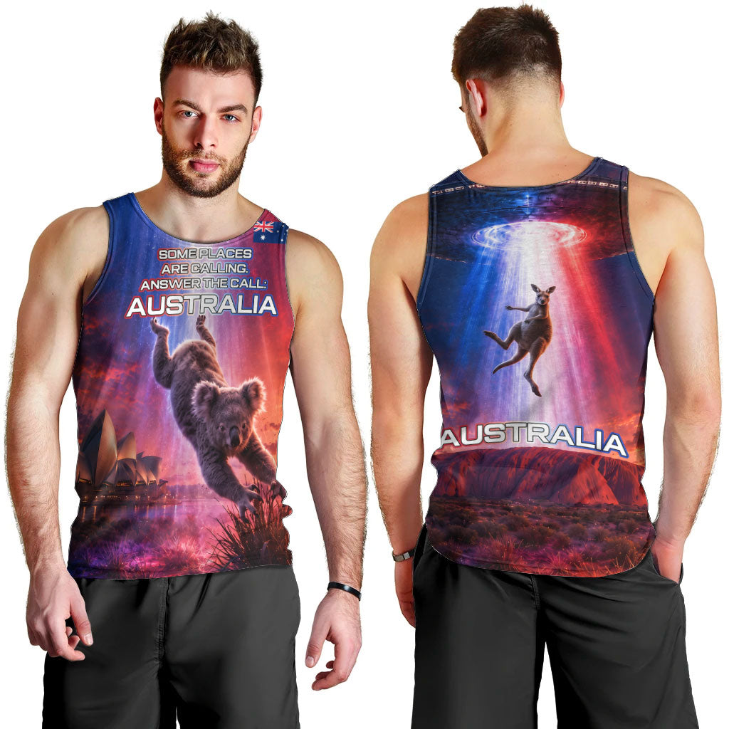 Australia Koala And Kangaroo UFO Men Tank Top Sci-Fi Galaxy Opera House And Uluru