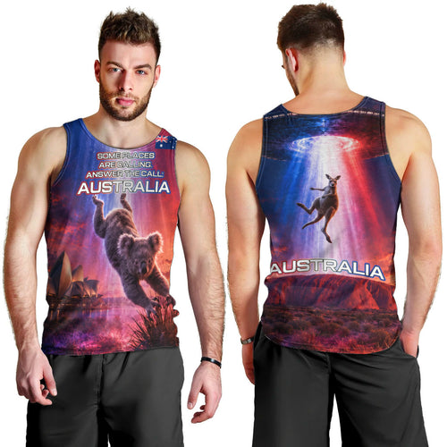Australia Koala And Kangaroo UFO Men Tank Top Sci-Fi Galaxy Opera House And Uluru
