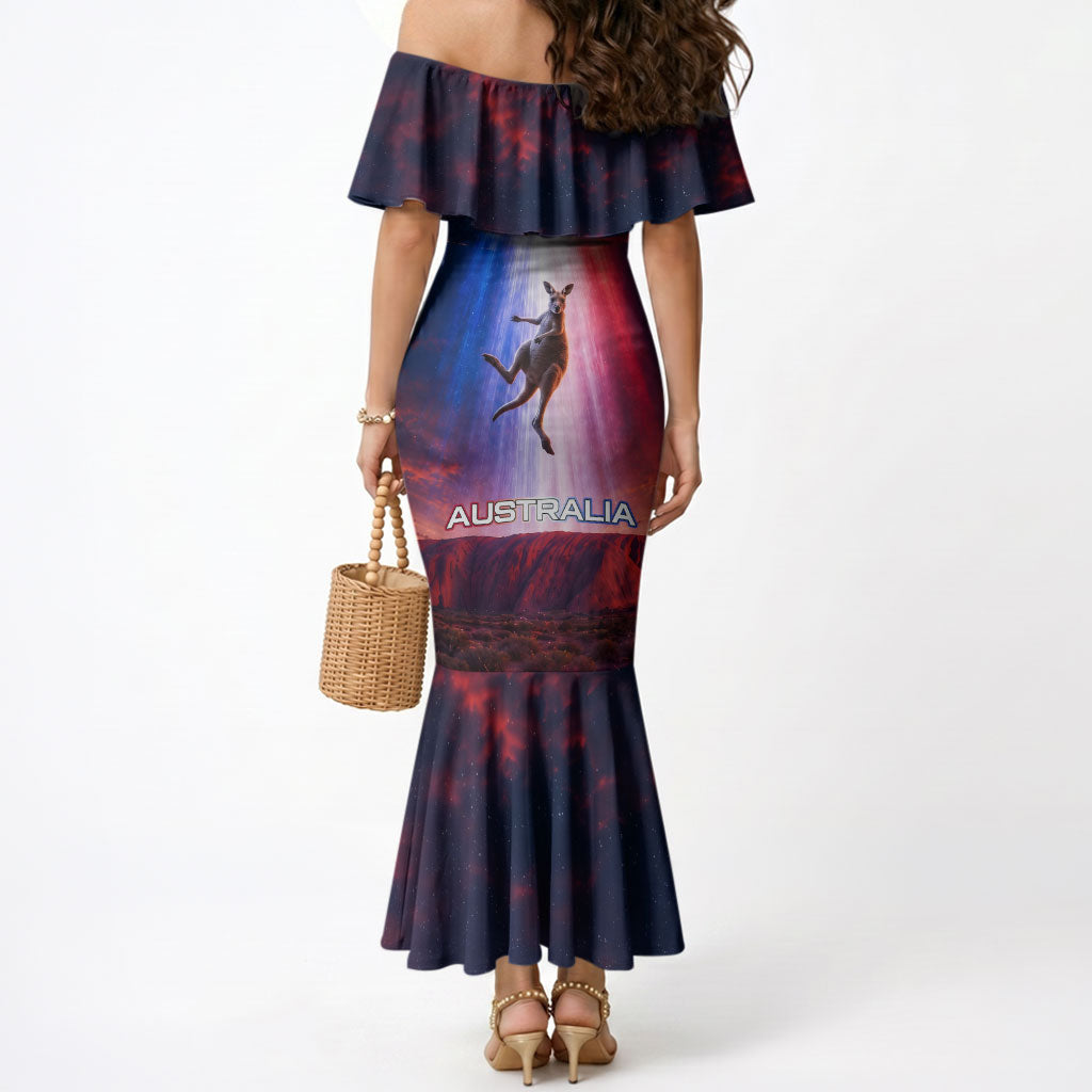 Australia Koala And Kangaroo UFO Mermaid Dress Sci-Fi Galaxy Opera House And Uluru