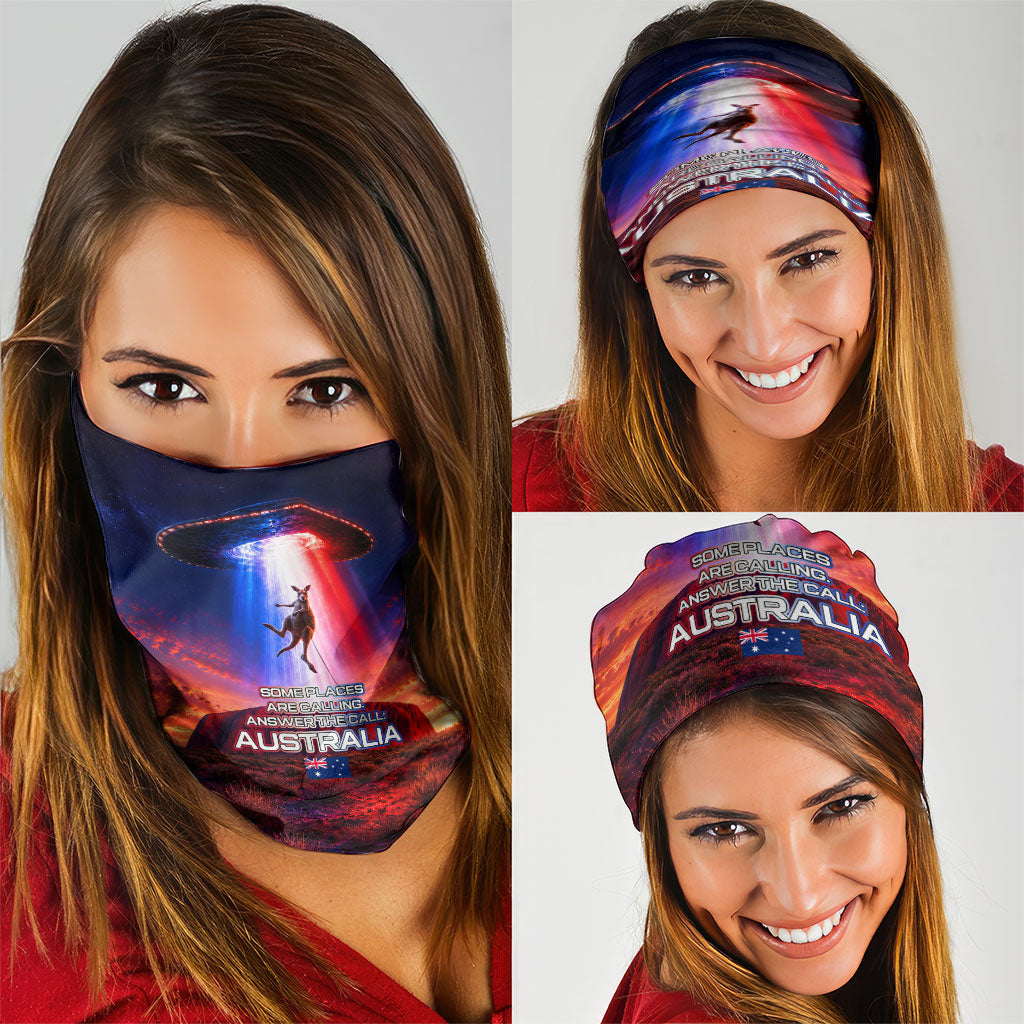 Australia Koala And Kangaroo UFO Neck Gaiter Sci-Fi Galaxy Opera House And Uluru