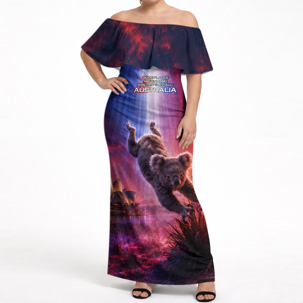 Australia Koala And Kangaroo UFO Off Shoulder Maxi Dress Sci-Fi Galaxy Opera House And Uluru