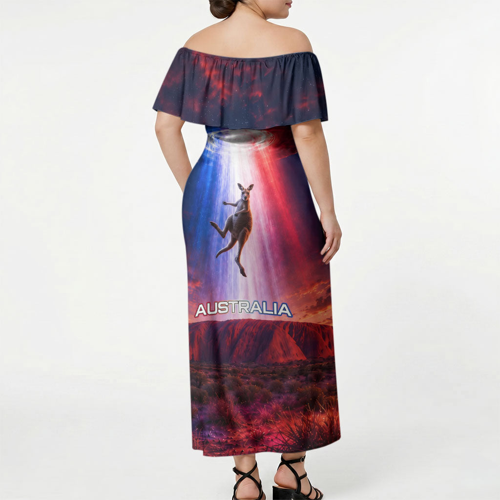 Australia Koala And Kangaroo UFO Off Shoulder Maxi Dress Sci-Fi Galaxy Opera House And Uluru