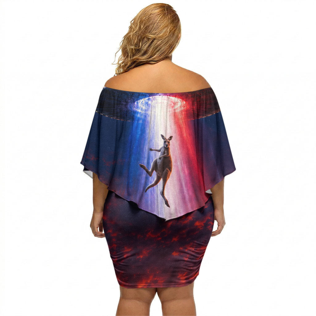 Australia Koala And Kangaroo UFO Off Shoulder Short Dress Sci-Fi Galaxy Opera House And Uluru