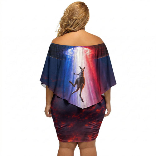 Australia Koala And Kangaroo UFO Off Shoulder Short Dress Sci-Fi Galaxy Opera House And Uluru