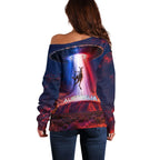 Australia Koala And Kangaroo UFO Off Shoulder Sweater Sci-Fi Galaxy Opera House And Uluru
