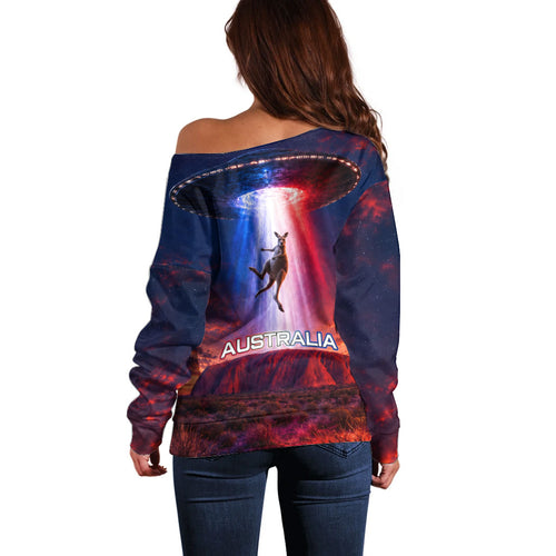 Australia Koala And Kangaroo UFO Off Shoulder Sweater Sci-Fi Galaxy Opera House And Uluru