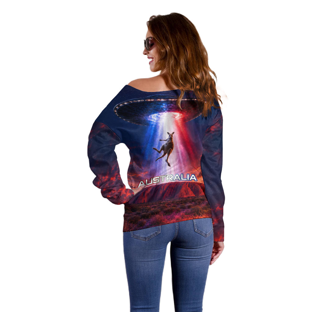 Australia Koala And Kangaroo UFO Off Shoulder Sweater Sci-Fi Galaxy Opera House And Uluru