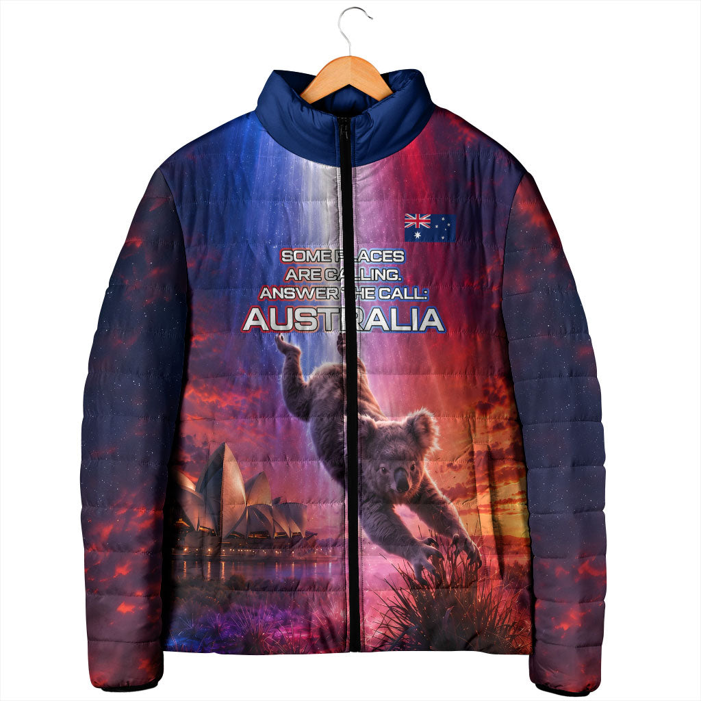 Australia Koala And Kangaroo UFO Padded Jacket Sci-Fi Galaxy Opera House And Uluru