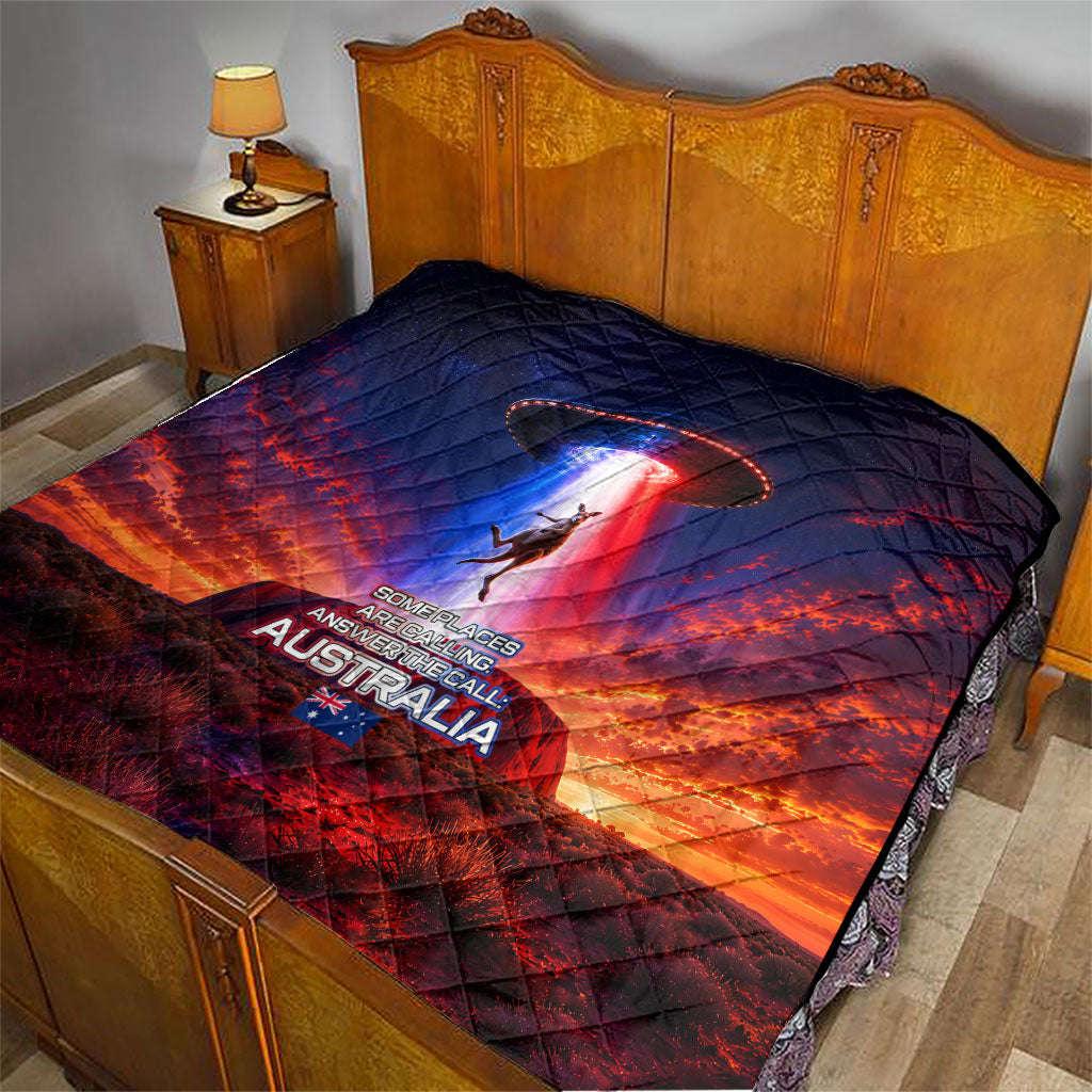 Australia Koala And Kangaroo UFO Quilt Sci-Fi Galaxy Opera House And Uluru
