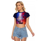 Australia Koala And Kangaroo UFO Raglan Cropped T Shirt Sci-Fi Galaxy Opera House And Uluru
