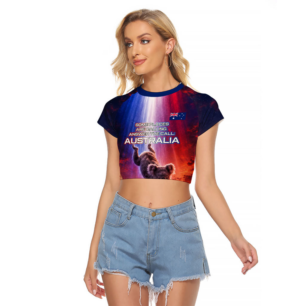 Australia Koala And Kangaroo UFO Raglan Cropped T Shirt Sci-Fi Galaxy Opera House And Uluru