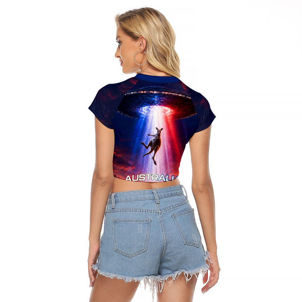 Australia Koala And Kangaroo UFO Raglan Cropped T Shirt Sci-Fi Galaxy Opera House And Uluru