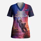 Australia Koala And Kangaroo UFO Scrub Top Sci-Fi Galaxy Opera House And Uluru