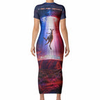 Australia Koala And Kangaroo UFO Short Sleeve Bodycon Dress Sci-Fi Galaxy Opera House And Uluru