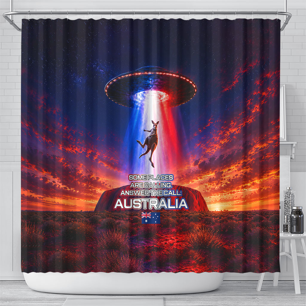 Australia Koala And Kangaroo UFO Shower Curtain Sci-Fi Galaxy Opera House And Uluru