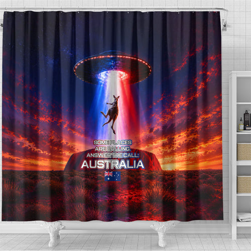 Australia Koala And Kangaroo UFO Shower Curtain Sci-Fi Galaxy Opera House And Uluru