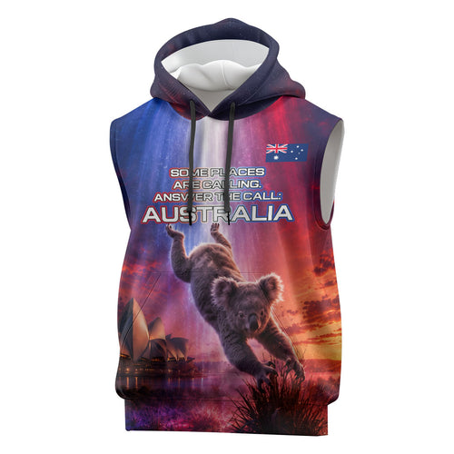 Australia Koala And Kangaroo UFO Sleeveless Hoodie Sci-Fi Galaxy Opera House And Uluru